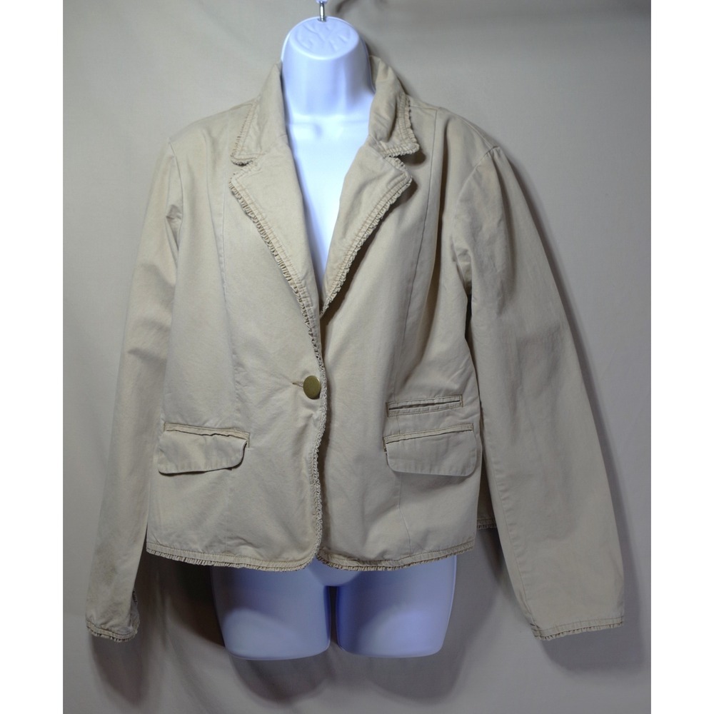 Faded Glory Originals Woman's Size 18 Tan Cotton Ruffle Trim Blazer Jacket